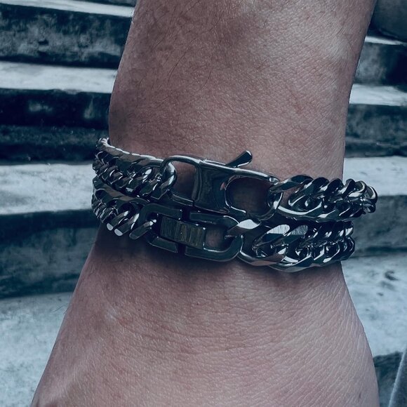 3PCS Cuban Link Bracelet Necklace Set Stainless Steel 8mm Men's Jewelry Gift - Picture 2 of 5